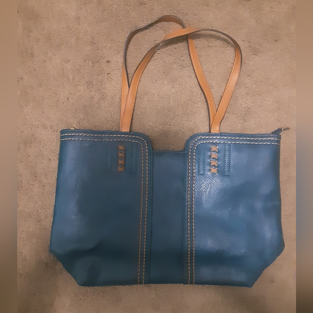 Teal and Tan Montana West Leather Tote Bag